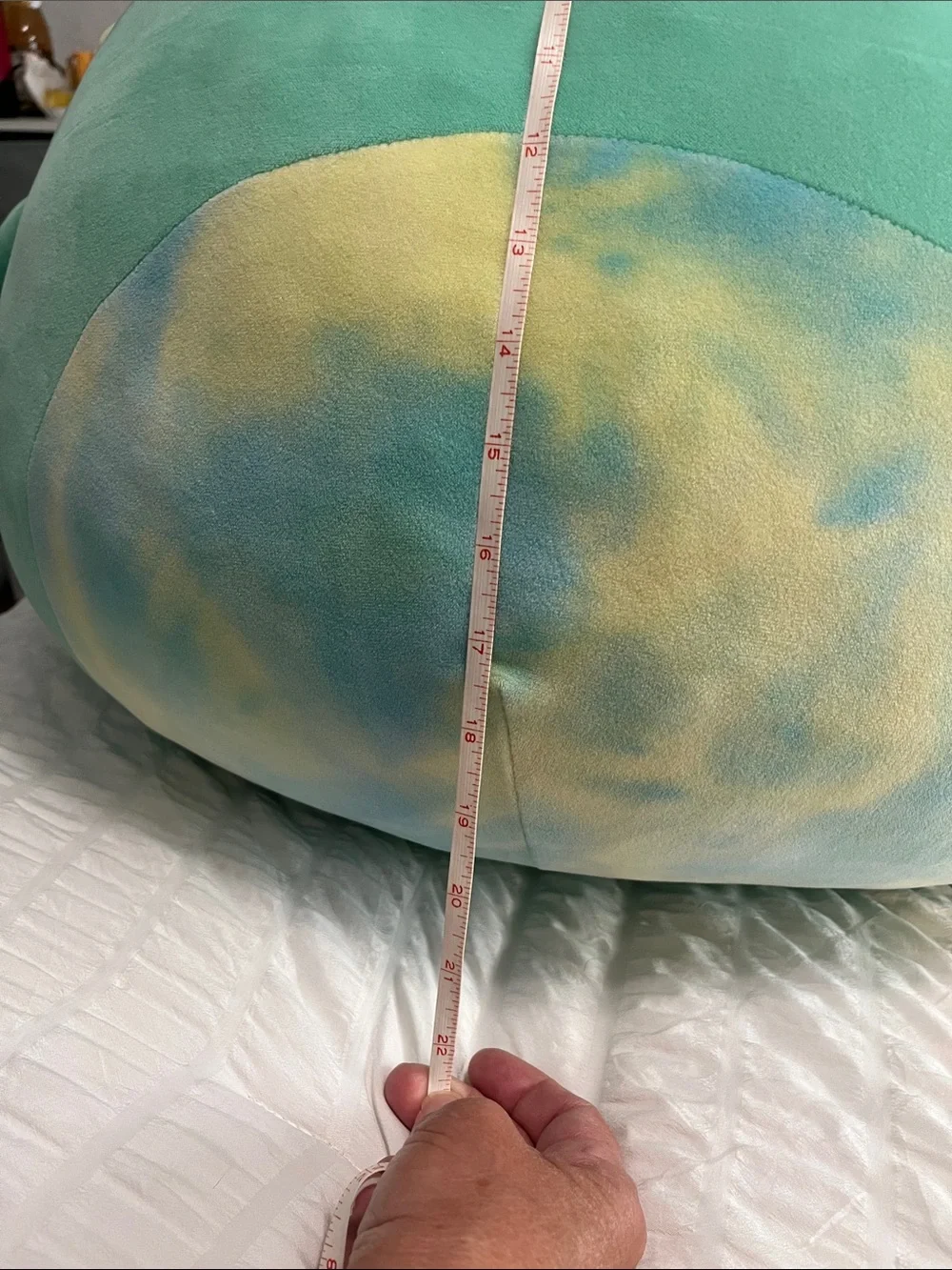 Squishmallows Mint Green Axolotl Pillow with Yellow-Blue Tie-Dye Belly